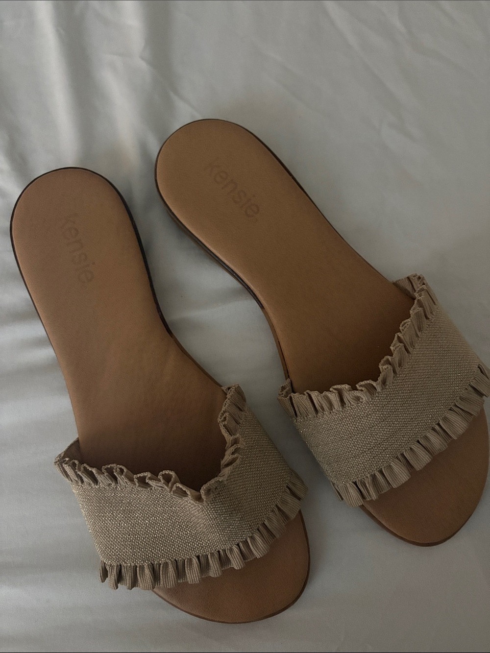 kensie Tan Fringe Slide Sandals